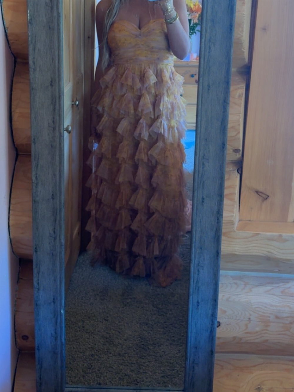 Hello Molly Strapless Ruffle Gown in Mustard Orange - Picture 6 of 6
